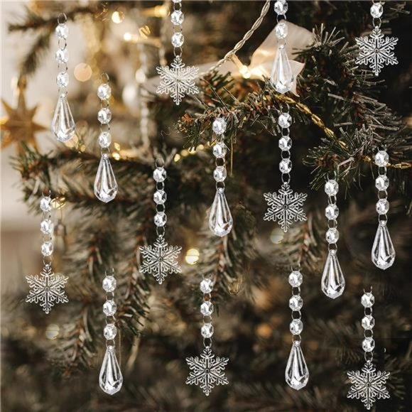 Snowflake Christmas Ornaments 38pc Beads Holiday Decor Xmas Tree Decorations - Picture 1 of 6